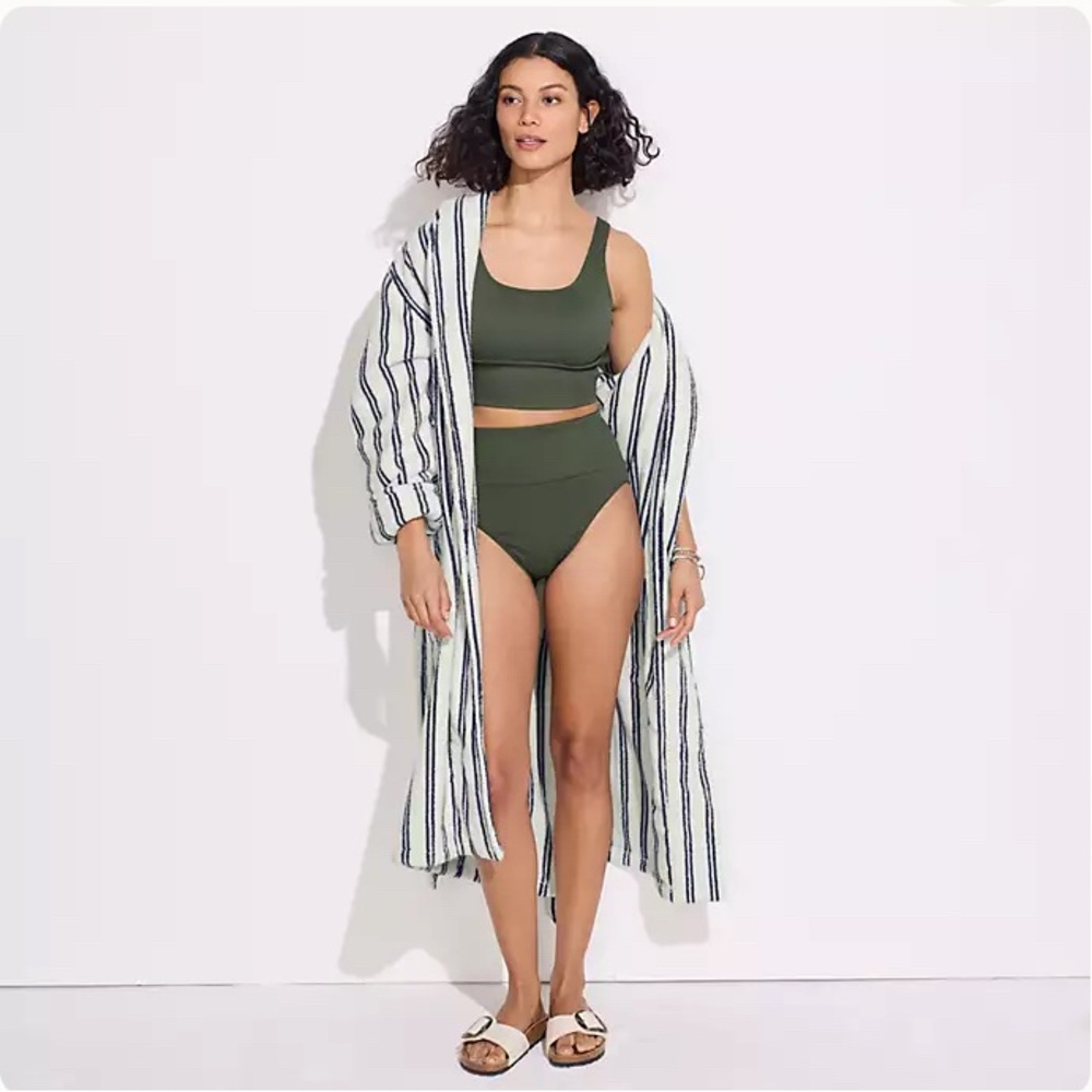 Lands' End Olive Ribbed High waisted two piece bathing suit